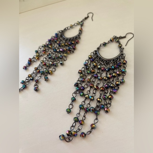 Paparazzi Gunmetal Metro Confetti Oil Spill Multi Color Tear Drop Earrings - Picture 8 of 10